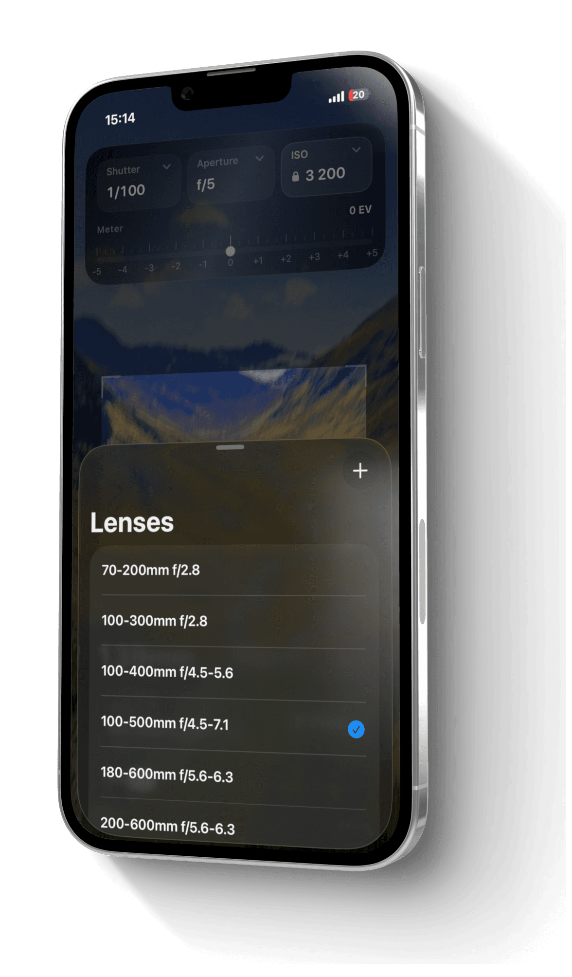 LensReach showing a lens selection screen for switching between telephoto lenses.